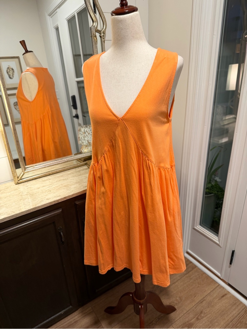 Light Orange V-Neck Swing Dress